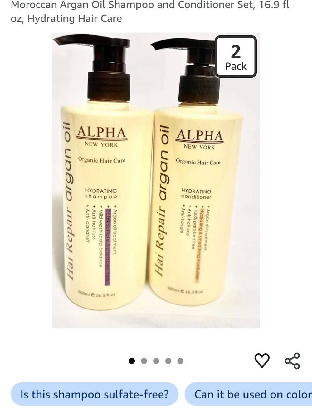 Hydrating Argan Oil Shampoo & Conditioner Set - Cream (2 Pack)